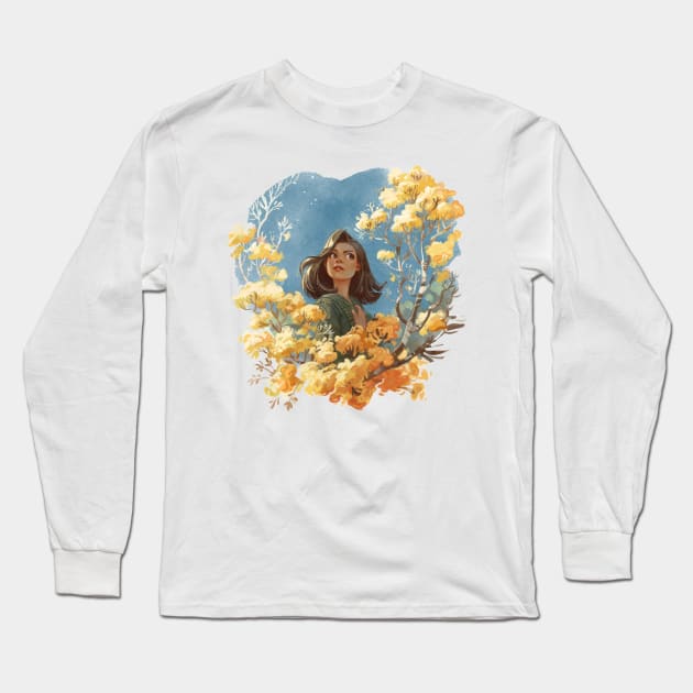 Yellow flower girl Long Sleeve T-Shirt by schmoedraws